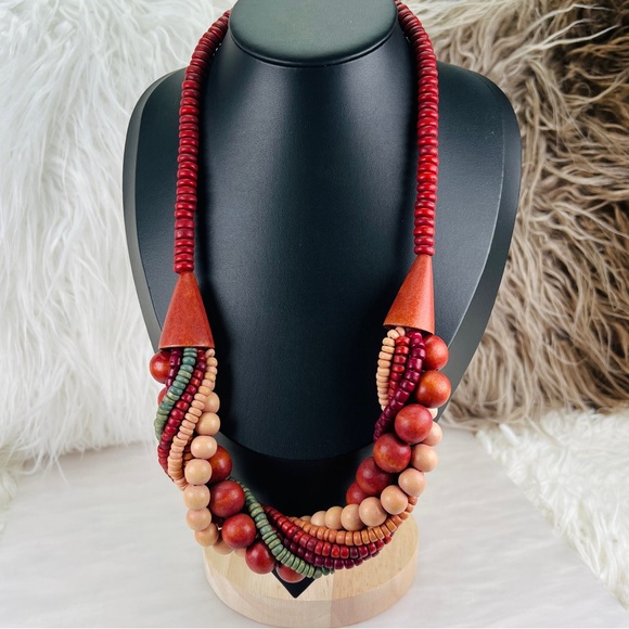 Vintage Multicolor Chunky Bohemian Tribal Chic Beaded Necklace - Picture 4 of 8